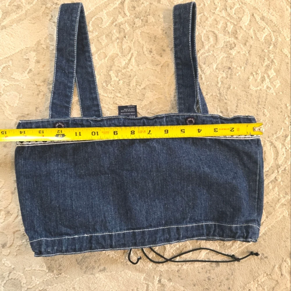 Vintage Y2K David Brandon Dark Blue Denim Drawstring Crop Top